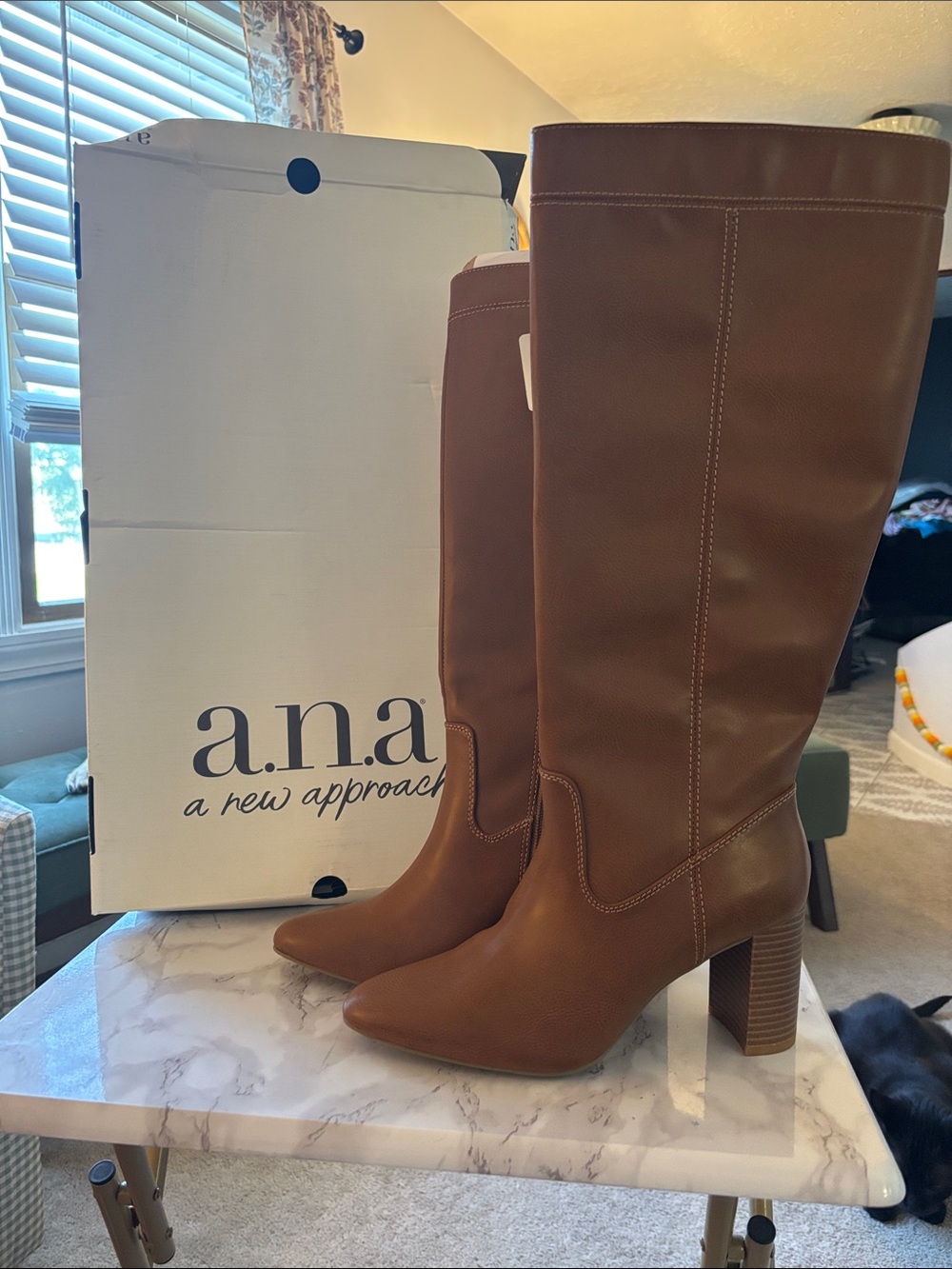 a.n.a Tall Cognac Brown Knee-High Block Heel Boots never worn